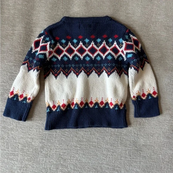 Cat & Jack Baby Boy Fair Isle Sweater 12M Navy Cream Red Winter Knit Pullover - Picture 4 of 6
